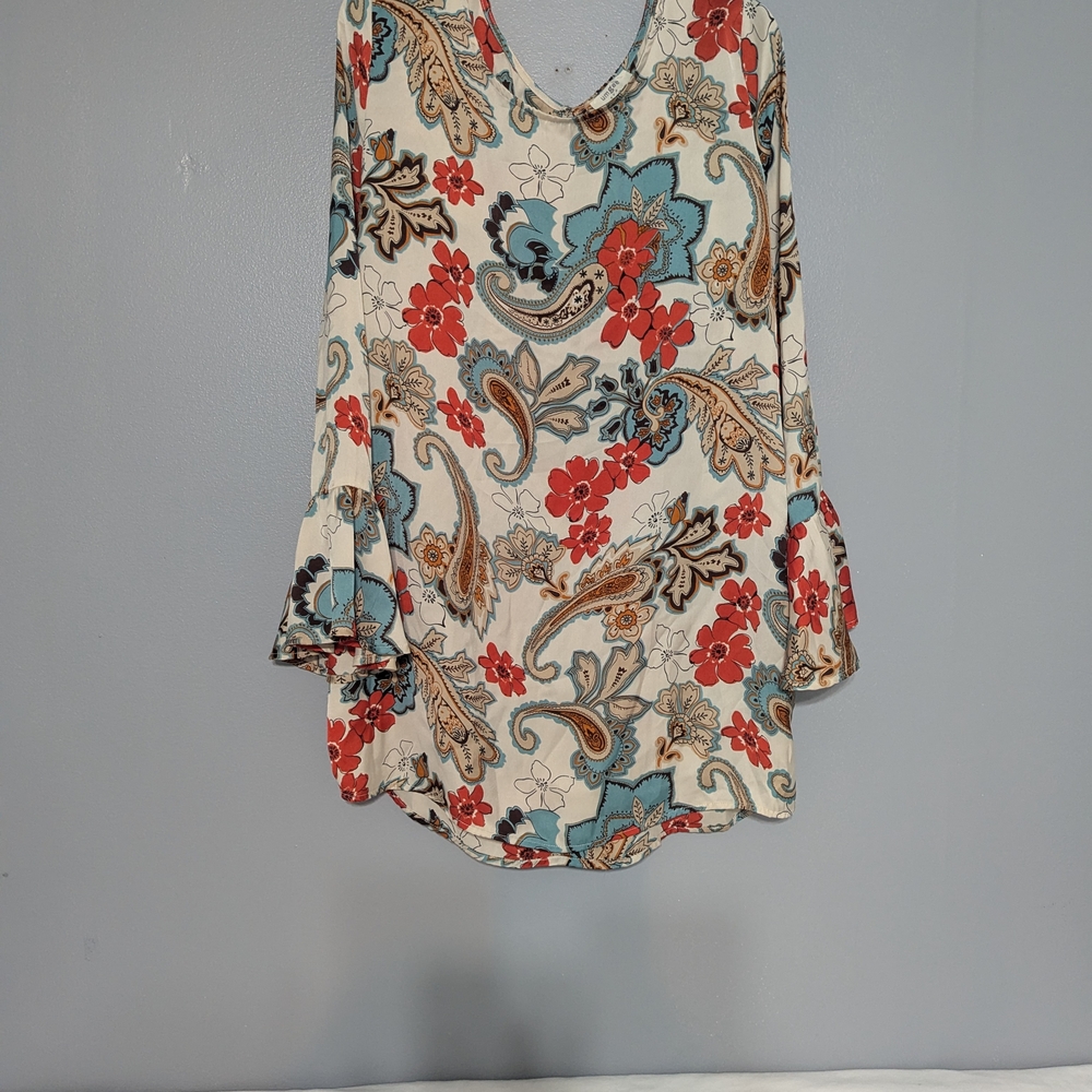 Umgee Cream and Red Flutter Sleeve Mini Dress